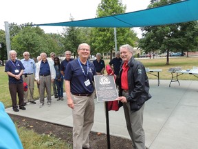 Golden K Kiwanis president Mike Shimmin joined Mayor Mike Bradley on Aug. 29 to unveil the club's gift to the city, the Legacy Pavilion, in McGibbon Park.
Handout/Sarnia This Week