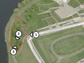 The broken red line indicates the location where the feds might establish the National Memorial to Canada's Mission in Afghanistan. It's just to the west of the Canadian War Museum.
