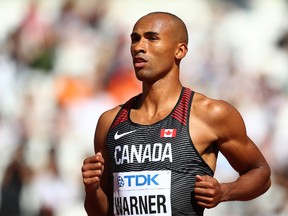 Damian Warner of Canada competes in the Men's Decathlon 100 metres during day eight of the 16th IAAF World Athletics Championships London 2017 at The London Stadium on August 11, 2017 in London, United Kingdom. (Photo by Alexander Hassenstein/Getty Images)