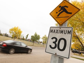 A playground speed zone sign is seen at Nottingham Park in Sherwood Park, Alberta on Tuesday, September 12, 2017. Ian Kucerak / Postmedia