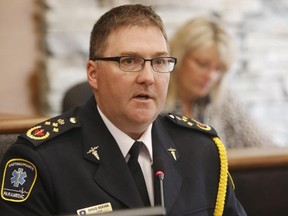 Luke Hendry/The Intelligencer
Hastings-Quinte Paramedic Services Chief Doug Socha, speaking at a committee meeting Tuesday, in Belleville, says the province will fund a new community paramedicine program. A similar federally-funded research program last year helped patients remain in their homes and avert emergencies.