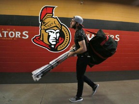Ottawa Senators forward Mike Hoffman leaves the dressing room after clearing out his locker at the Canadian Tire Centre in Ottawa on May 27, 2017. (Patrick Doyle/Postmedia)