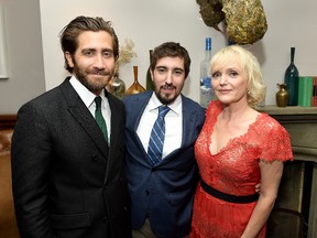 Actor Jake Gyllenhaal, Jeff Bauman and actress Miranda Richardson attend "Stronger" premiere party hosted by Grey Goose vodka and Soho House on September 8, 2017 in Toronto. (Matt Winkelmeyer/Getty Images for Grey Goose)