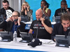 In this handout photo provided by Hand in Hand, Steve Buscemi, Bruce Willis and Al Pacino caption at ABC News' Good Morning America Times Square Studio on September 12, 2017 in New York City. (Photo by Theo Wargo/Hand in Hand/Getty Images)