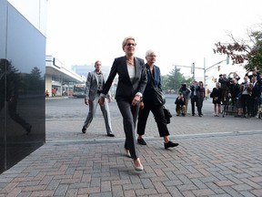 Ontario Premier Kathleen Wynne arrives to appear as a witness in the Election Act bribery trial in Sudbury, Ontario, Wednesday, Sept. 13, 2017. (THE CANADIAN PRESS/Sean Kilpatrick)