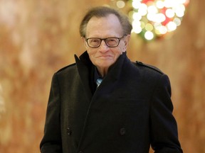 In this Dec. 1, 2016 file photo, Larry King arrives at Trump Tower in New York. King says he battled lung cancer this summer but appears to have the disease at bay. The former CNN host, who is 83, told Us Weekly that a spot on his lung was noticed this summer during a routine check-up. He said he had surgery in July. (AP Photo/Richard Drew, File)