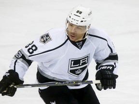 Jarome Iginla of the L.A. Kings skates against his former team, the Calgary Flames, during NHL action in Calgary on March 19, 2017. (Lyle Aspinall/Postmedia Network)