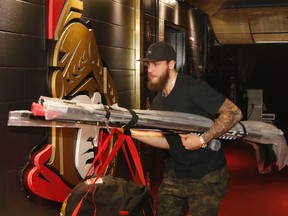 Fredrik Claesson leaves the Ottawa Senators dressing room after clearing out his locker at the Canadian Tire Centre in Ottawa on May 27, 2017. (Patrick Doyle/Postmedia)
