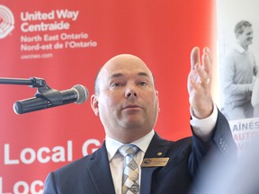 Kevin O'Connor, 2017 campaign chair for the United Way Centraide North East Ontario, speaks at the campaign launch in Sudbury, Ont. on Wednesday September 13, 2017. Gino Donato/Sudbury Star/Postmedia Network