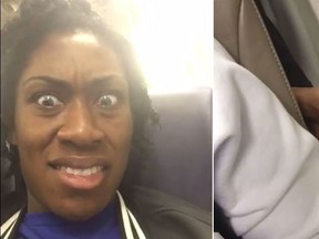 Jasmine Mays' video of her reaction to a foot on an armrest has gone viral. (Screengrab/Facebook - modeldivajazz)