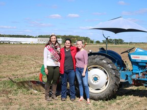 Anita Rastapkevicius, left, Ontario Queen of the Furrow and former Elgin Queen, with 2017 Elgin Queen of the Furrow Emily Unger and Elgin Princess of the Furrow Haley Broer, who won their titles Saturday at Elgin Plowing Match. (Contributed photo)