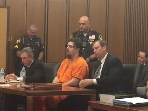 Justin Christian (centre) is seen in court during his sentencing hearing on Sept. 14, 2017. (Cleveland.com/YouTube video screenshot)