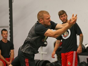 Mark Borowiecki of the Ottawa Senators goes through testing during the first day of training camp in Ottawa on Sept. 14, 2017. (Jean Levac/Postmedia)