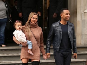 Chrissy Teigen and John Legend enjoy a dinner date together at Corinthia Hotel in Fitzrovia with their daughter Luna in London, England, on Wednesday, Sept. 13, 2017. (WENN.com)