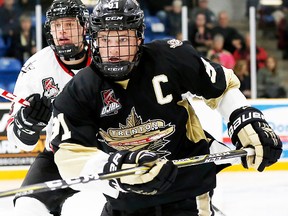 TGH captain Mac Lewis had two goals in a 5-3 loss at Kingston Thursday night. (Amy Deroche/OJHL Images)