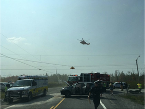 Ornge medevac helicopter at the scene of a dramatic crash near North Gower Friday. (Ottawa Paramedic Service)