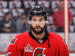 Clarke MacArthur of the Ottawa Senators looks on during warm-ups prior to a game against the Pittsburgh Penguins in Game 6 at Canadian Tire Centre on May 23, 2017. (Jana Chytilova/Freestyle Photography/Getty Images)