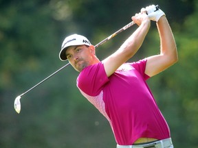 Michael Gligic of Kitchener tees off on the 5th hole at the Highland Country Club in the second round of the Mackenzie Tour championship on Friday September 15, 2017. Gligic shot a even round 70 on Thursday, leaving him 9 shots behind the leader Jared du Toit of BC who shot a 61. Mike Hensen/The London Free Press/Postmedia Network