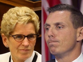Ontario Premier Kathleen Wynne (Sun files) has threatened to sue Patrick Brown (The Canadian Press) over recent comments he made, but the PC Leader has so far refused to apologize.