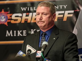 Will County Sheriff's Department Deputy Chief Rick Ackerson speaks April 27, 2017, during a news conference on the death of Semaj Crosby in Joliet, Ill. (Eric Ginnard/Herald-News via AP)