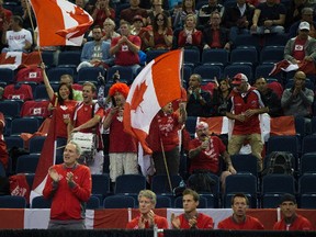 Fans behind the Canadian bench during a match between Brayden Schnur of Canada and Ramkumar Ramanathan of India at the Davis Cup on Friday September 15, 2017 in Edmonton.