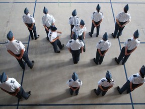 Members of the 608 Duke of Edinburgh Royal Canadian Air Cadet Squadron stand in formation at the Belleville Armouries on Wednesday September 13, 2017 in Belleville, Ont. Tim Miller/Belleville Intelligencer/Postmedia Network