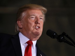 U.S. President Donald Trump speaks to military personnel and their families at Andrews Air Force Base, Md., on Friday, Sept. 15, 2017. (Evan Vucci/AP Photo)