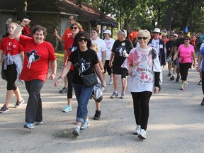 Cancer survivors lead the way at the start of Sunday's Terry Fox Run in Canatara Park. An organizer estimates 400 people took part.  Tyler Kula/Sarnia Observer/Postmedia Network