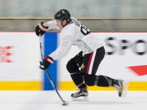 Pius Suter, seen here skating during training camp this week, will play in Monday’s game against the Leafs in Ottawa before being returned to Zurich of the Swiss League. (THE CANADIAN PRESS)