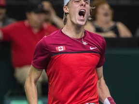 Denis Shapovalov of Canada defeated Ramkumar Ramanathan in Davis Cup singles play at the Northlands Coliseum in Edmonton on September 16, 2017.