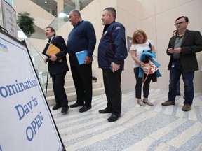 A lineup of candidates wait to kick-off nomination day for the civic election in October in Edmonton, September 18, 2017. David Bloom/Postmedia