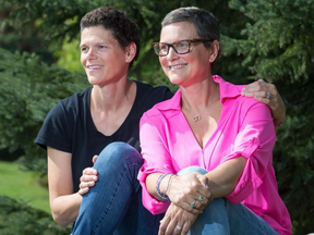 Rebecca Hollingsworth (R) and her sister Mary Ellen Hughson were both diagnosed with breast cancer in the same week. Now they're raising money for a sophisticated MRI machine to help diagnose cancer in other patients. WAYNE CUDDINGTON / POSTMEDIA