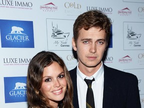 Rachel Bilson and Hayden Christensen attend the Glacier Films launch party hosted by Hayden C and Michael Saylor aboard the Yacht Harle on May 19, 2013 in Cannes, France. (Photo by Michael Buckner/Getty Images for Torch)