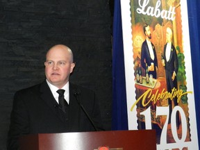 Chad Styles, general manager of Labatt?s London brewery announces $460 million in new investment in its six Canadian plants Wednesday.
(HANK DANISZEWSKI/THE LONDON FREE PRESS)