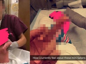 The Naval Criminal Investigative Service is investigating two female Navy hospital corpsmen in Florida who posted Snapchat photos making a newborn dance and giving the middle finger to another baby. (Facebook)