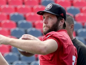 Redblacks quarterback Ryan Lindley gets ready to make a throw at practice on Sept. 20, 2017. (Julie Oliver/Postmedia Network)