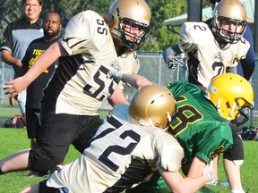 Action from last week's annual Bay of Quinte pre-season exhibition football jamboree (CSS vs. THS) at MAS Park. (Catherine Frost for The Intelligencer)