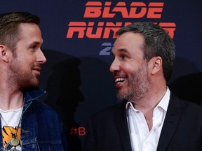 Actor Ryan Gosling, left, and Director Denis Villeneuve pose to the media during a photocall to promote the film "Blade Runner 2049" in Barcelona, Spain, on June 19, 2017. Quebec director Denis Villeneuve's highly anticipated "Blade Runner" sequel will open the Montreal Festival du nouveau cinema. Organizers say "Blade Runner 2049" will be presented at a special Oct. 4 screening -- two days before it hits theatres. THE CANADIAN PRESS/AP, Manu Fernandez