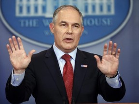In this June 2, 2017, file photo, EPA Administrator Scott Pruitt speaks to the media in the Brady Press Briefing Room of the White House in Washington. (AP Photo/Pablo Martinez Monsivais, File)