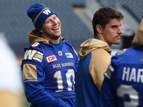 Linebacker Sam Hurl laughs during the Winnipeg Blue Bombers walkthrough at Investors Group Field in Winnipeg on Thurs., Sept. 22, 2017. The Bombers face the Ottawa RedBlacks on Friday. Kevin King/Winnipeg Sun/Postmedia Network