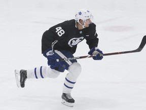 Defenceman Calle Rosen on the ice as the Toronto Maple Leafs hold their training camp at the MasterCard Centre on Sept. 21, 2017. (Stan Behal/Toronto Sun/Postmedia Network)