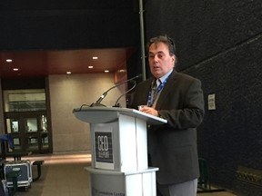 Louis Sorin, President and CEO of End Homelessness Winnipeg, speaks at a press conference on Thursday, Sept. 21, 2017, to announce that the sixth annual CEO Sleepout will take place on Oct. 26, 2017, under the York Street canopy of the RBC Convention Centre in Winnipeg. This year's event will be held in conjunction with the National Conference on Ending Homelessness, Oct. 25-27 at the RBC Convention Centre. GLEN DAWKINS/Winnipeg Sun/Postmedia Network