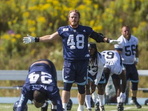 Argonauts linebacker Bear Woods had high praise for ex-teammate Tyrell Sutton yesterday ahead of tomorrow’s matchup against Sutton and the Montreal Alouettes. Ernest Doroszuk/Postmedia Network
