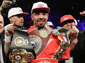 In this June 17, 2017, file photo, Andre Ward celebrates after defeating Sergey Kovalev in a light heavyweight championship boxing match in Las Vegas. (AP Photo/John Locher, File)