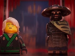 Lloyd, a.k.a. the Green Ninja (Dave Franco) and Lord Garmadon, a.k.a. the Worst Guy Ever (Justin Theroux) in a scene from "The Lego Ninjago Move". (Courtesy of Warner Bros.)