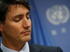 Prime Minister Justin Trudeau holds a press briefing Sept. 21, 2017 in New York City.  (Drew Angerer/Getty Images)