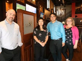 The Lot 88 Steakhouse & Bar management team includes Peter Danaka, left, general manager, owner John Law and his wife, Jolie, and Krista Pugliese, front of house manager. The Sudbury, Ont. restaurant opens on Monday September 25, 2017. John Lappa/Sudbury Star/Postmedia Network