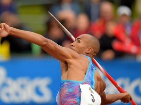 Canada's athlete Damian Warner competes in the men's javelin throw during the IAAF's Decastar World Combined Events Challenge on Sept. 17, 2017 in Talence, southwestern France. (AFP PHOTO)