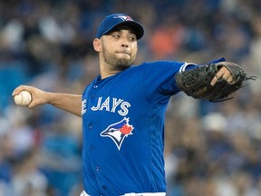 Toronto Blue Jays starting pitcher Marco Estrada throws against the New York Yankees during MLB action in Toronto on Sept. 22, 2017. (THE CANADIAN PRESS/Fred Thornhill)