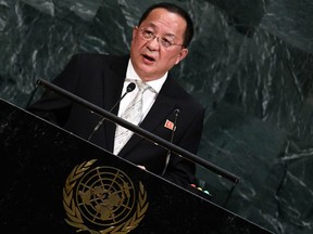 North Korea's Foreign Minister Ri Yong Ho addresses the 72nd session of the United Nations General assembly at the UN headquarters in New York on Sept. 23, 2017. (JEWEL SAMAD/AFP/Getty Images)